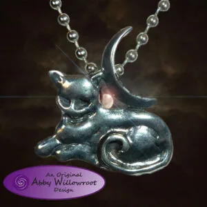 Pewter cat pendant with curved horns and ball chain necklace