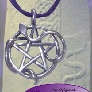 Sterling silver pentacle pendant with intertwined snake design on purple cord