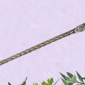 Metal wand with spiral-twisted shaft and ornate spherical top with decorative ring detail
